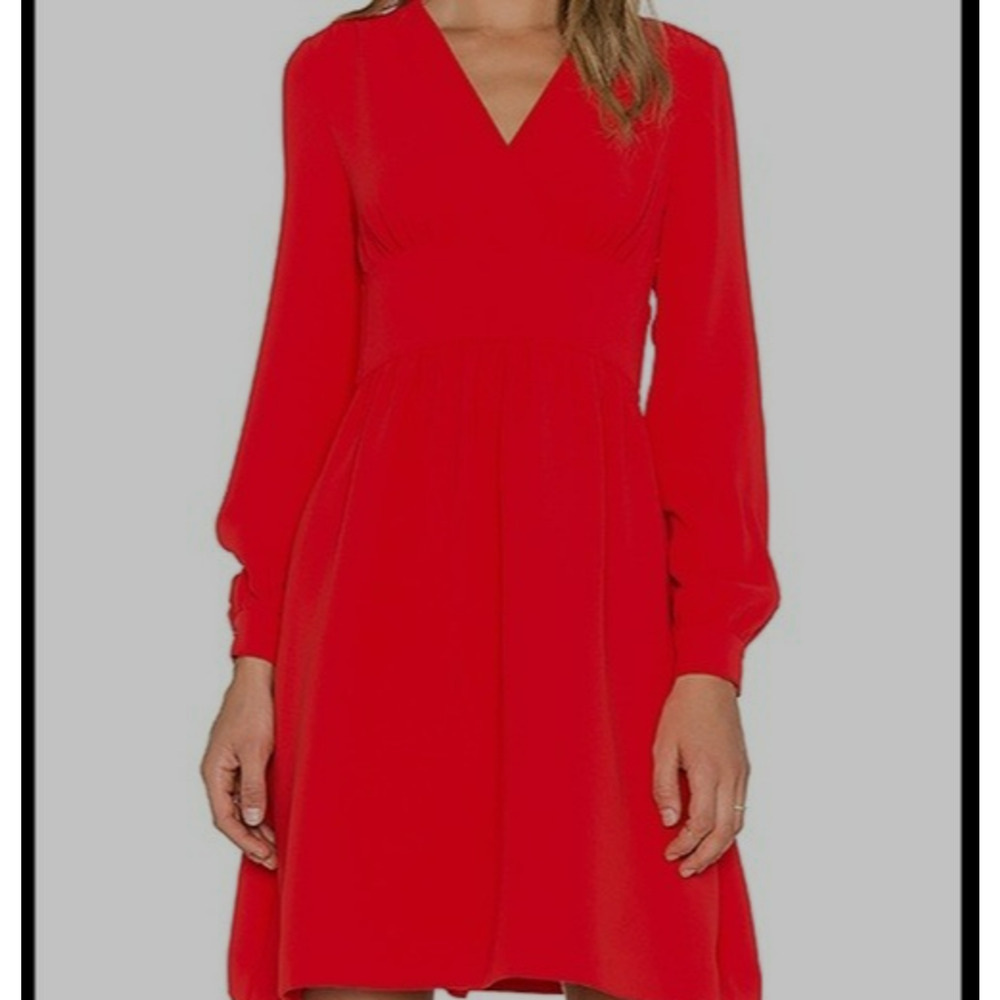 Kate Spade Tie Waist Faux Wrap Dress Size 10 Red Long Sleeves Festive Holiday - Picture 15 of 15